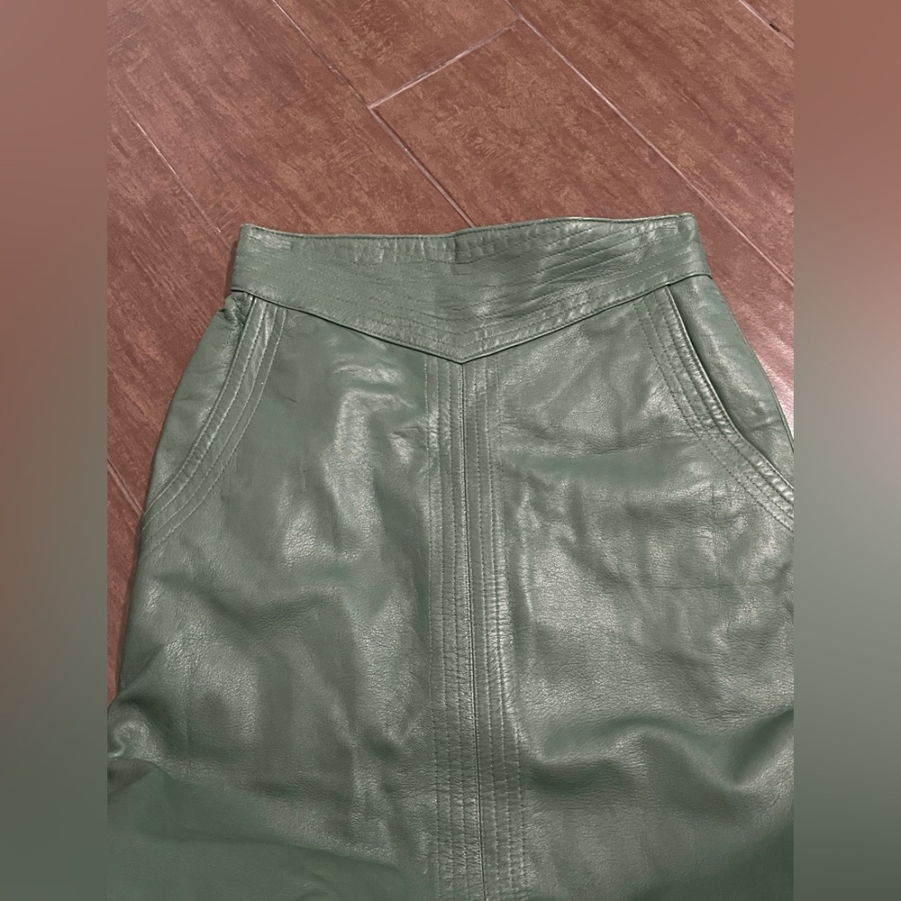 Sophisticated Olive Italian Leather Pencil Skirt